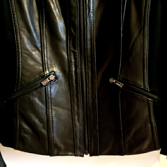 Jones New York Leather Dress Jacket Stretch Material Inside Arm Lined Woman Med - Picture 3 of 15